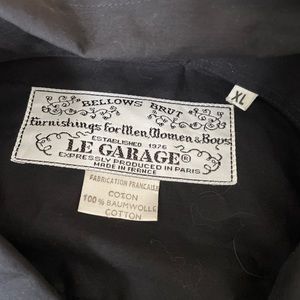 Vintage bellows brut La Garage back shirt with airplane detail for buttons/cuffs